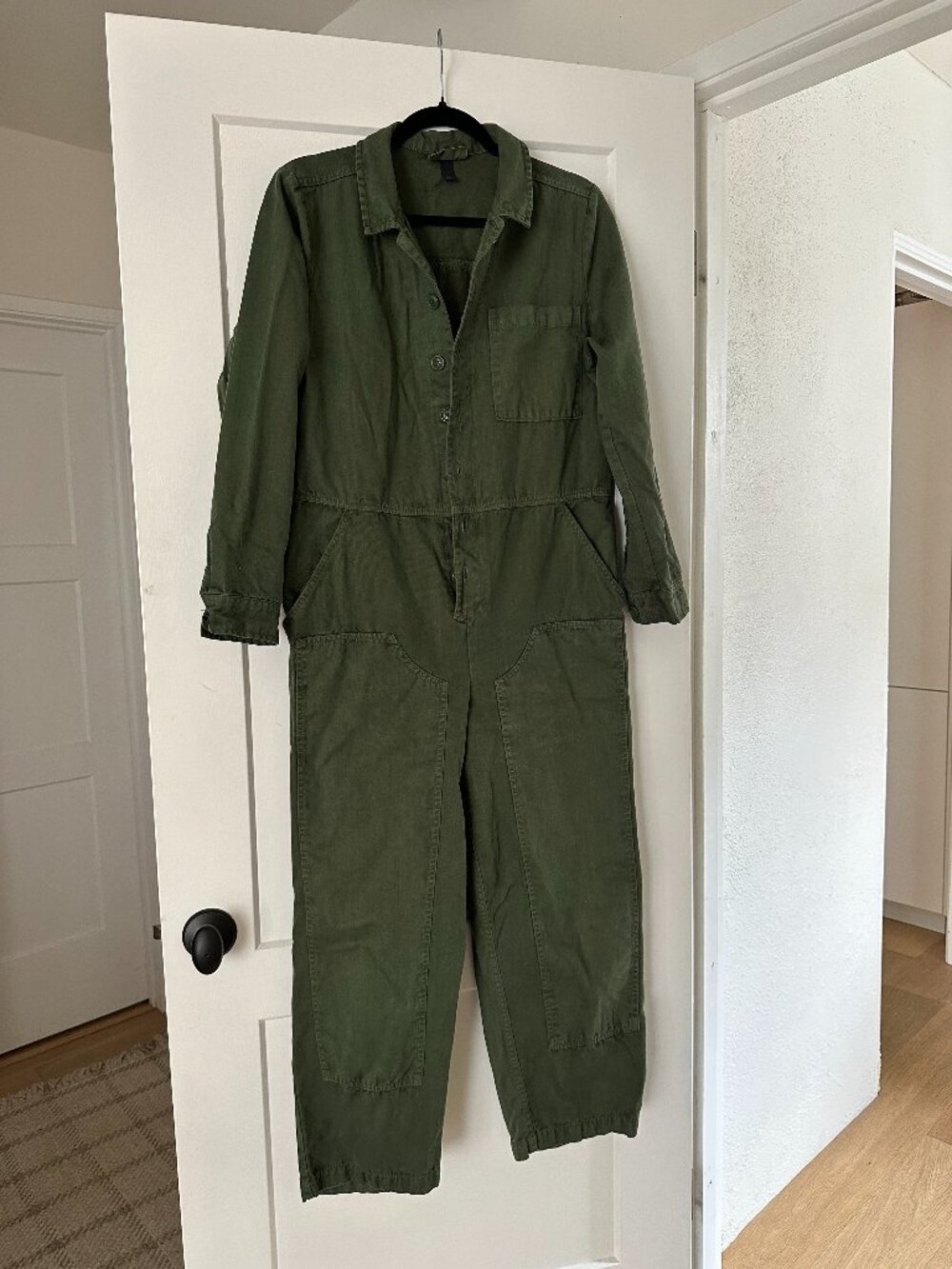 Olive Green Long-Sleeve Double-Front Leg Universal Thread Button Down Jumpsuit
